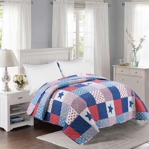 Bavlissimo Přehoz na postel prošívaný čtverce modrá bílá červená 200 x 240 cm varianta potisku: vzor 1