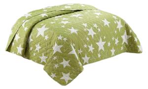 Bavlissimo Přehoz na postel prošívaný hvězdy zelená 200 x 240 cm