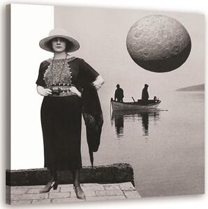 Obraz na plátně Žena stojící na mostě přes jezero - Lili Chartrand Rozměry: 30 x 30 cm