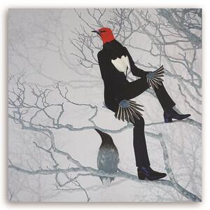 Obraz na plátně Pták v obleku sedící na větvi - Lili Chartrand Rozměry: 30 x 30 cm