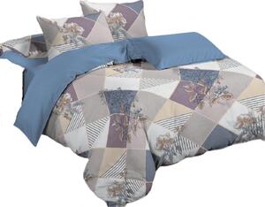 Bavlissimo 7-dílné povlečení geom.vzory květy bavlna/mikrovlákno šedá modrá 140x200 na dvě postele