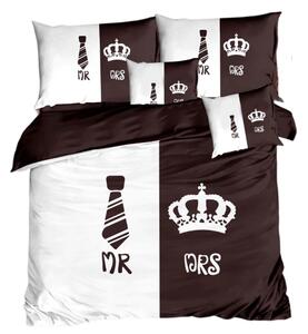 Bavlissimo 7-dílné povlečení Mr & Mrs 3 D hnědá bílá 140x200 na dvě postele