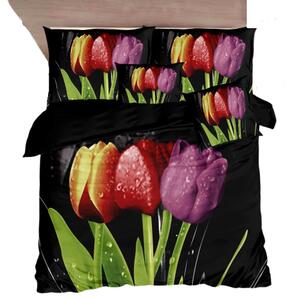 Bavlissimo 7-dílné povlečení tulipány 3 D černá 140x200 na dvě postele