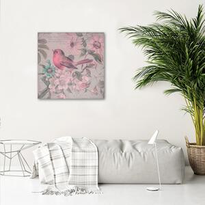 Obraz na plátně Malý pták v růžových květech - Andrea Haase Rozměry: 30 x 30 cm