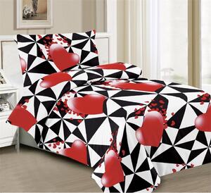 Bavlissimo 2-dílné povlečení srdce trojúhelníky bavlna/mikrovlákno černá červená 140x200 na jednu postel