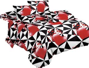 Bavlissimo 7-dílné povlečení srdce trojúhelníky bavlna/mikrovlákno černá červená 140x200 na dvě postele