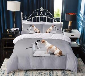 Sendia 3-dílné povlečení pilný pes a kočka 3 D šedá 140 x 200 na jednu postel