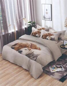 Sendia 7-dílné povlečení spící psi a kočka 3 D šedá 140x200 na dvě postele
