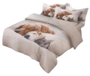 Sendia 7-dílné povlečení spící psi a kočka 3 D šedá 140x200 na dvě postele