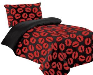 Bavlissimo 2-dílné povlečení polibek černá červená 140x200 na jednu postel