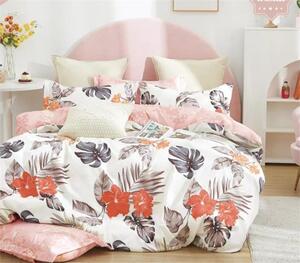 Sendia 3-dílné flanelové povlečení listy a květy bílá růžová 140x200 na jednu postel