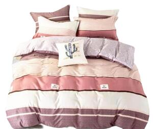 Bavlissimo 3-dílné flanelové povlečení dream pruhy fialová béžová 140x200 na jednu postel
