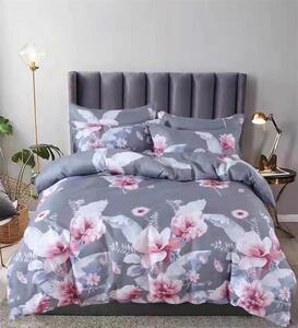 Bavlissimo 2-dílné povlečení květiny šedá růžová 140x200 na jednu postel množství v balení: 1 x přikrývka, 1 x polštář