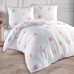 BedTex povlečení FLUTTER motýlci, bílé, bavlněný satén, 140x200cm + 70x90cm