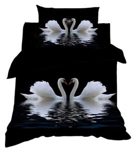 Bavlissimo 2-dílné povlečení labutě 3 D bílá černá 140x200 na jednu postel