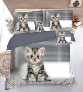 Bavlissimo 7-dílné povlečení kotě mourek 3 D šedá 140x200 na dvě postele