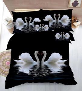 Bavlissimo 7-dílné povlečení labutě 3 D bílá černá 140x200 na dvě postele