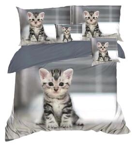 Bavlissimo 7-dílné povlečení kotě mourek 3 D šedá 140x200 na dvě postele