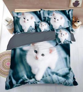 Bavlissimo 7-dílné povlečení bílé kotě 3 D 140x200 na jednu postel
