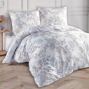 BedTex povlečení ELEGANCE, květinový vzor, bílo-modré, bavlněný satén, 140x200cm + 70x90cm