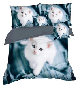 Bavlissimo 7-dílné povlečení bílé kotě 3 D 140x200 na jednu postel