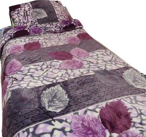 Bavlissimo 2-dílné povlečení listy mikroplyš fialová šedá 140x200 na jednu postel