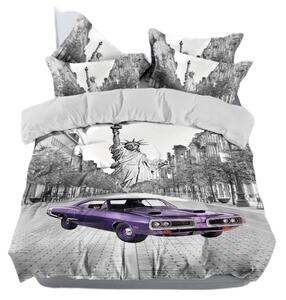 Bavlissimo 3-dílné povlečení auto 3 D fialová 140x200 na jednu postel