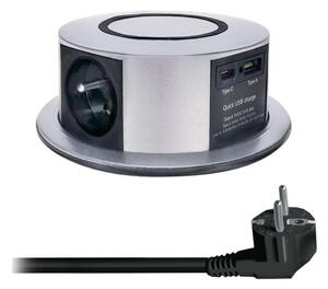 Solight PP120CW-PD20- Zásuv. sloupek pro desku stolu s Qi 3x230V+1xUSB-A+1xUSB-C