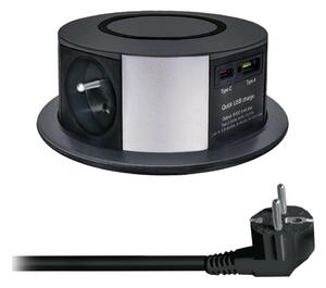 SolightPP120CW-PD20-B-Zásuv. sloupek pro desku stolu s Qi 3x230V+1xUSB-A+1xUSB-C