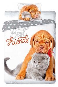 Ložní povlečení pes a kočka - Best Friends - 100% bavlna - 70x90 cm + 140x200 cm