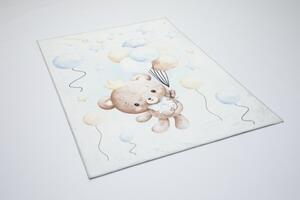 Makro Abra Kusový dětský koberec KIDS 2403178N Medvídek Balónky světle modrý Rozměr: 80x150 cm