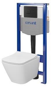 Cersanit City, System50 PNEU podomítkový rám + závěsná wc mísa City Square CleanOn + černé tlačítko Circle, S701-777