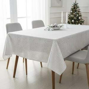 Ubrus PVC vánoční, 23512 STRI krajkový vzor, stříbrné lístky na bílé, š.140cm (metráž)