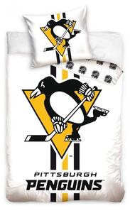 Hokejové ložní povlečení NHL Pittsburgh Penguins - bílé - 100% bavlna, perkál - 70 x 90 cm + 140 x 200 cm