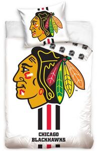Hokejové ložní povlečení NHL Chicago Blackhawks - bílé - 100% bavlna, perkál - 70 x 90 cm + 140 x 200 cm