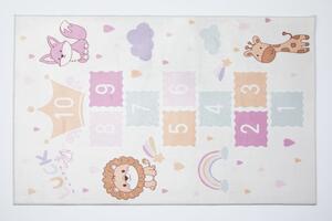 Kusový dětský koberec KIDS 2409022D-2 Skákací Panák Zvířátka krémový vícebarevný Rozměr: 80x150 cm