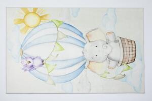 Makro Abra Kusový dětský koberec KIDS 2403139N Slůně Létající balón krémový modrý Rozměr: 80x150 cm