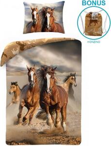 Bavlněné ložní povlečení - motiv Koně - 100% bavlna - 70 x 90 cm + 140 x 200 cm