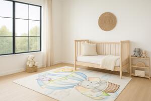 Makro Abra Kusový dětský koberec KIDS 2403139N Slůně Létající balón krémový modrý Rozměr: 80x150 cm