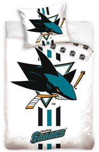 Hokejové ložní povlečení NHL San Jose Sharks - bílé - 100% bavlna, perkál - 70 x 90 cm + 140 x 200 cm