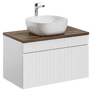 Comad Závěsná skříňka Iconic s deskou a umyvadlem 80 cm bílá/dub santa fe vintage