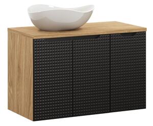 Comad Závěsná skříňka Luxor Black s deskou a umyvadlem 90 cm černá/dub olejovaný