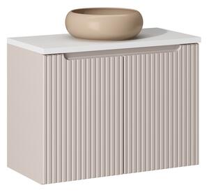 Comad Závěsná skříňka Nova Cashmere I s deskou a umyvadlem 80 cm kašmír/bílá