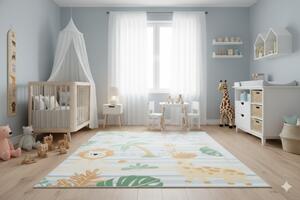 Makro Abra Kusový dětský koberec KIDS 2409024D-1 Slon Žirafa Lev krémový zelený Rozměr: 80x150 cm