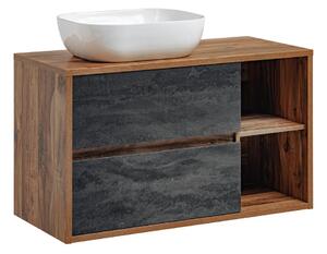 Comad Závěsná skříňka Hampton Concrete s deskou a umyvadlem 100 cm tmavý beton/dub hunton