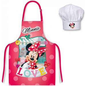 Dětská / dívčí zástěra s kuchařskou čepicí Minnie Mouse - Disney - motiv LOVE - pro děti 3 - 8 roků