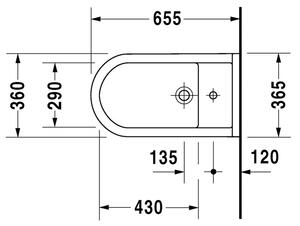 Duravit Starck 3 - Stojící bidet, 1 otvor pro armaturu propíchnutý, 360 x 655 mm, bílý 2234100000