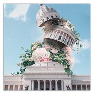 Obraz na plátně Budova s květinami - Zehem Chong Rozměry: 30 x 30 cm