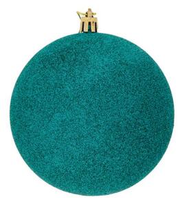 DECOLED Sada vánočních ozdob paví zelená 10 cm plastová koule glitter, balení 6 ks