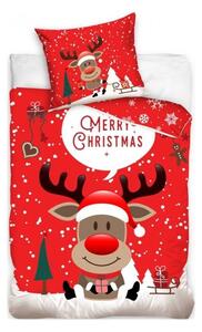 Vánoční bavlněné ložní povlečení Sob Rudolf - Merry Christmas - 100% bavlna Renforcé - 70 x 90 cm + 140 x 200 cm